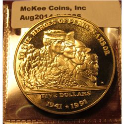 1386. 1991 Marshall Islands $5 commemorative coin – To The Heroes of Pearl Harbor