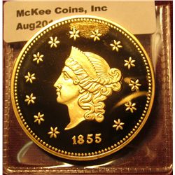 1393. Gold plated Copy of an 1855 Wass Molitor & Co. San Francisco $50 gold coin, marked COPY