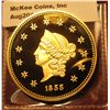 Image 1 : 1393. Gold plated Copy of an 1855 Wass Molitor & Co. San Francisco $50 gold coin, marked COPY