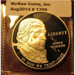 1395. 1993-S Proof James Madison US commemorative Silver Dollar