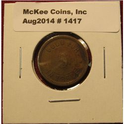 1417. Boyd Wright Good For 5¢ in Trade, counter-Stamped R over the W on reverse