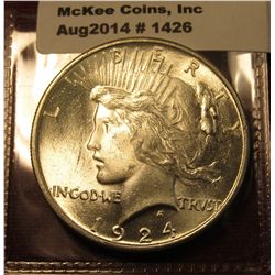 1426. 1924 P Peace Silver Dollar BU  MS64+ blast white