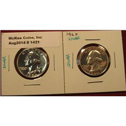 1431. 2 Proof 90% SILVER Washington Quarters – 1958 P & 1960 P