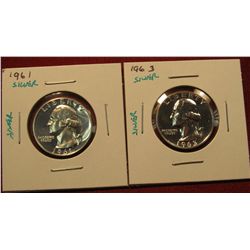 1432. 2 Proof 90% SILVER Washington Quarters – 1961 P & 1963 P