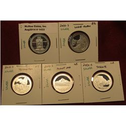 1433. Set of 5 2010-S Proof 90% Silver National Park Statehood Quarters – AR, AZ, WY, OR & CA