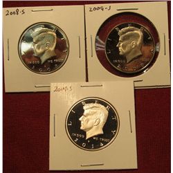 1435. 3 Proof Kennedy Halves – 2008-S, 2009-S & 2014-S