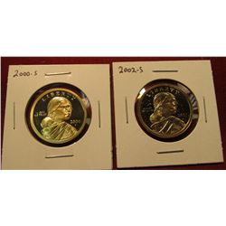 1449. 2 Proof Sacagawea Dollars – 2000-S & 2002-S