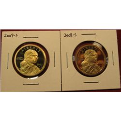 1450. 2 Proof Sacagawea Dollars – 2007-S & 2008-S