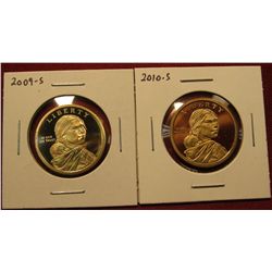 1451. 2 Proof Sacagawea Dollars – 2009-S & 2010-S