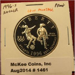 1461. 1996-S Atlanta Olympics Soccer Proof Commemorative Half Dollar, SCARCE, low mintage