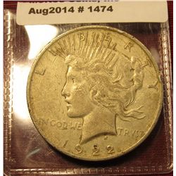 1474. 1922 P Peace Silver Dollar VF/XF