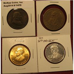 1475. 4 Presidential medals / tokens – John AdaMS (brass), Thomas Jefferson (brass), Woodrow Wilson 