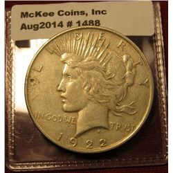 1488. 1922 P Peace Silver Dollar XF