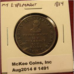 1491. 1834 Hard Times token – My Experiment / running Boar