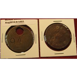 1493. 2 Coal tokens – crude brass coal car ticket (to track a worker’s weight of coal shoveled in th