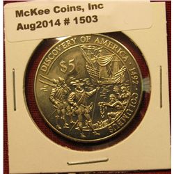 1503. 2000 Liberia $5 commemorative coin – 1492 ColumBU s Discovery of America