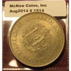1514. 1972 Elizabeth & Philip Silver Anniversary commemorative crown from Great Britain