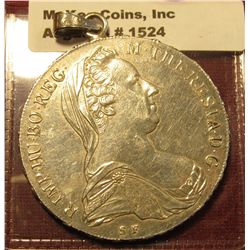 1524. 1780 Austria Thaler, circulated AU with necklace bale, large silver coin