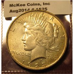 1525. 1923 P Peace Silver Dollar BU  with golden toning