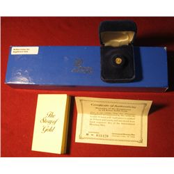 1544. Miniature of the Krugerrand in 14K Solid Gold with Certicate of Authenticity.