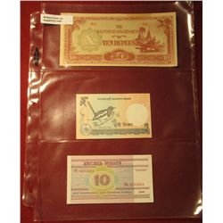 1549. 1942-44 Myanmar Japanese Occupation 10 Rupees CU;  2010 Bangladesh Banknote P6Cl 2-Taka; &  Be