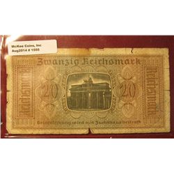 1555. 1939-45 World War II Reich's Credit Treasury Note. Pick # R139. 20 Reichsmark. Depicts "The Ar