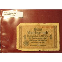 1556. 1939-45 World War II Reich's Credit Treasury Note. Pick # R136. 1 Reichsmark. Depicts Eagle wi
