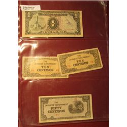 1557. (4) Japanese Occupation of World War II Philippines bank notes.