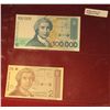 Image 1 : 1567. 25 Dinara & 100,000 Republic of Croatia or Republika Hrvatska 1991-1993 issue banknotes. CU.