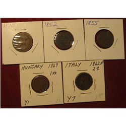 1585. 1870 Spain, 1852 Austria, 1855 Germany, 1859 Hungary,  & 1862 Italy Coppers.