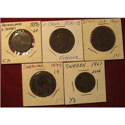 1587. 1863 Italy .10c; 1839S Netherlands East Indies 2c; 1867 Sweden 2 Ore; 1894 Sarawak 1c, & 1856B