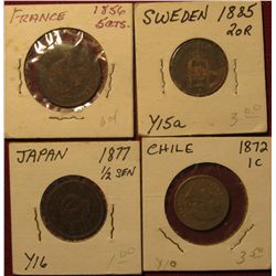 1595. 1856 France 5cts.; 1885 Sweden 2 Ore; 1877 Japan 1/2 Sen; & 1872 Chile 1c.
