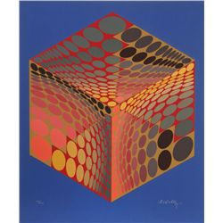 Victor Vasarely, Parmenide (Orange, Red & Blue), Serigraph