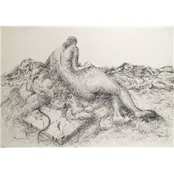 Benjamin Silva, Woman on the Beach, Ink Drawing