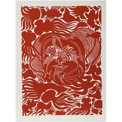 Manuel Izqueirdo, Marine Garden (Red), Woodcut