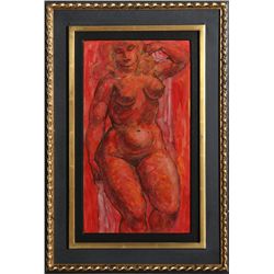Charles Burdick, Nude (Red), Ink and Watercolor Painting