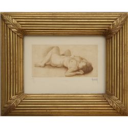 M. Morales, Nude, Etching