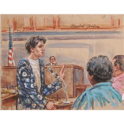 Marshall Goodman, Four Figures - Woman in Blue Dress, Marker, Pencil, Watercolor Painting
