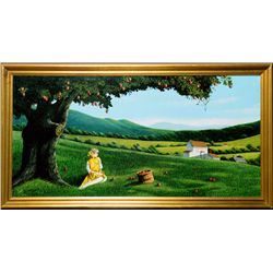 Thomas Kerry, Girl and Apple Tree, Oil Painting