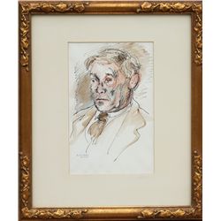 Raphael Soyer, Portrait of a Man, Ink and Watercolor Painting