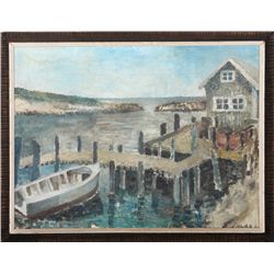 David Schwab, Boat in Dock, Oil Painting