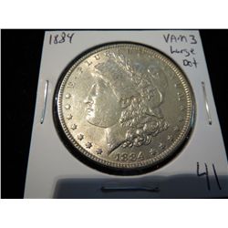 1884 Morgan Silver Dollar - Top 100 VAM 3 Large Dot next to Designers initial