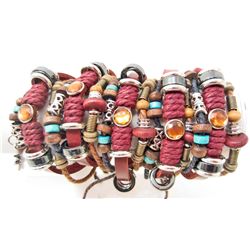 LOT OF 5 HEMP & LEATHER SURFER STYLE BRACELETS