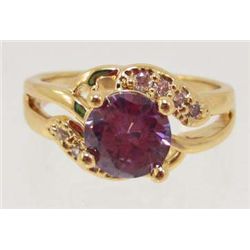 18K GOLD FILLED AMETHYST & CZECH CRYSTAL RING - SZ. 7