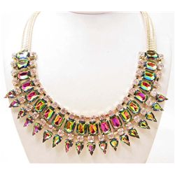 GORGEOUS RAINBOW RHINESTONE ESTATE JEWELRY NECKLACE