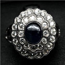 STERLING SILVER BLUE SAPPHIRE RING - SIZE 9