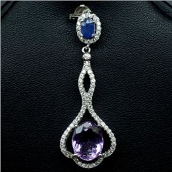 WHITE GOLD O/ STERLING AMETHYST & SAPPHIRE PENDANT