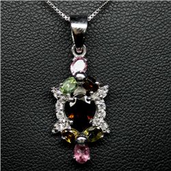 STERLING SILVER FANCY COLOR TOURMALINE PENDANT WITH CHAIN