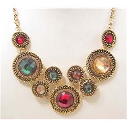 MULTI-COLORED RHINESTONE BOHEMIAN ESTATE JEWELRY NECKLACE