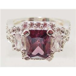 STERLING SILVER PLATED AMETHYST & CRYSTAL RING - SZ. 8